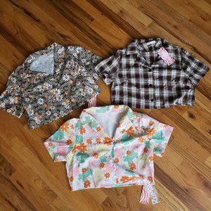 Romwe/Shein Crop button up floral and plaid shirts